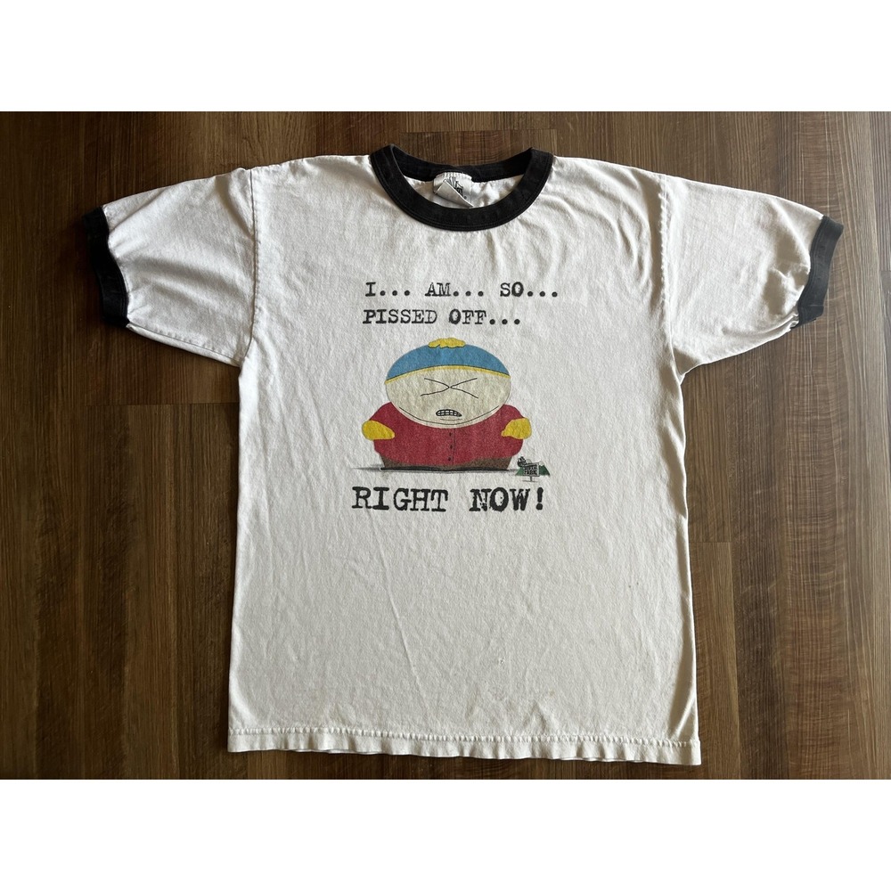 Vintage South Park Cartman Shirt Mens Small White Ringer Graphic Comedy Central